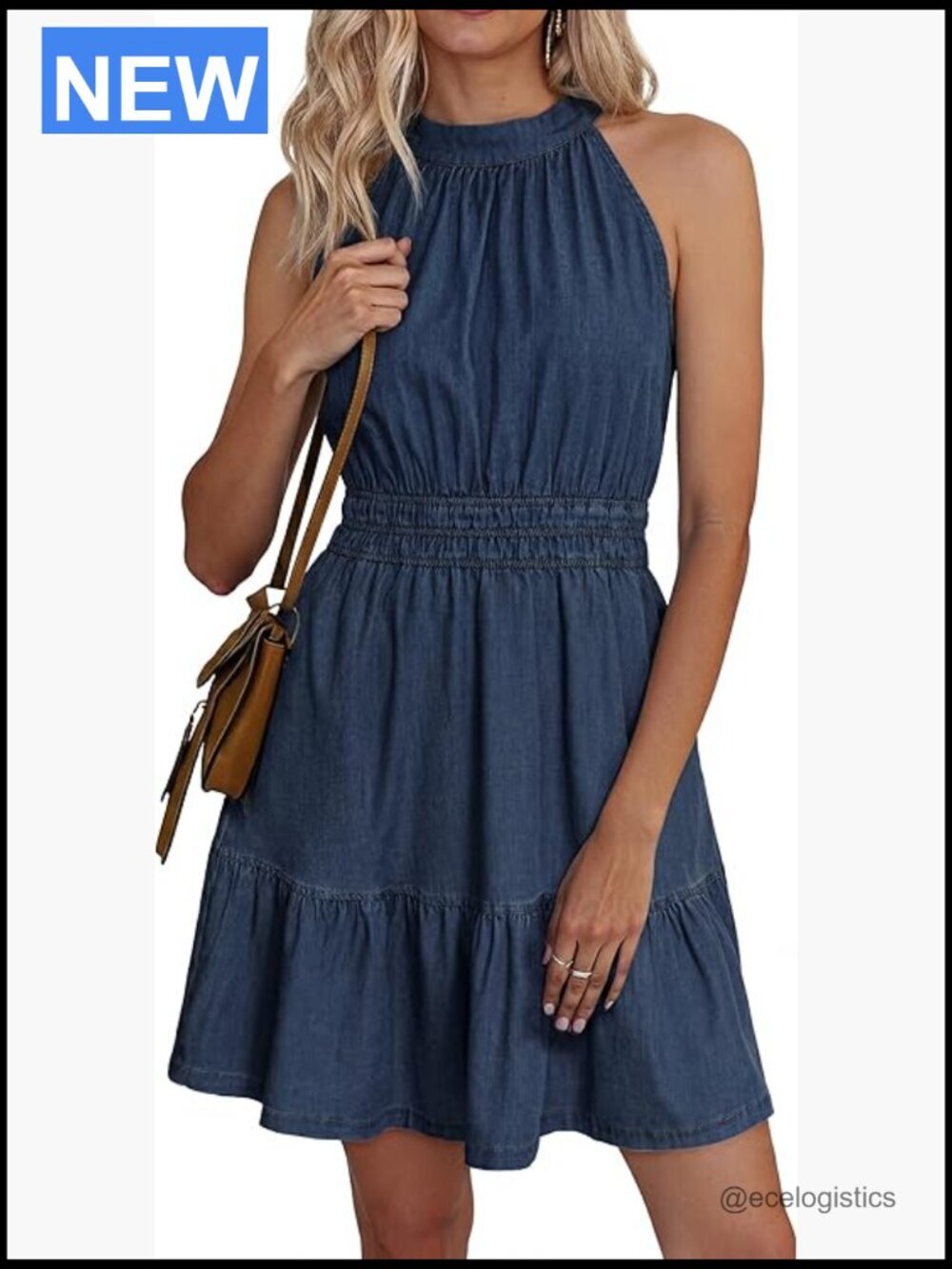 Halter Denim Dress Summer Jean Dress Soft Lightweight Flowy A-Line Casual Boho